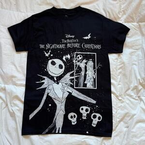 Nightmare before christmas black graphic tee sz s whimsigoth emo hot topic